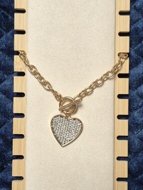 Vintage Y2K Chunky Heart Pavé Toggle Necklace